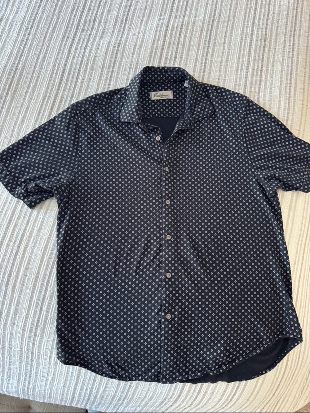 Short-Sleeve Button-Down with White Micro Print